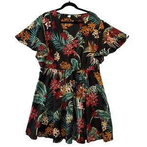Hawaiian Tropical Colorful Flowy Flutter Sleeve Dress Womens Plus Size 3X Travel